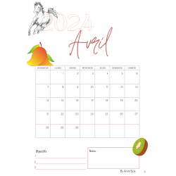 Carnet équestre mensuel d'Avril modèle Anim'box